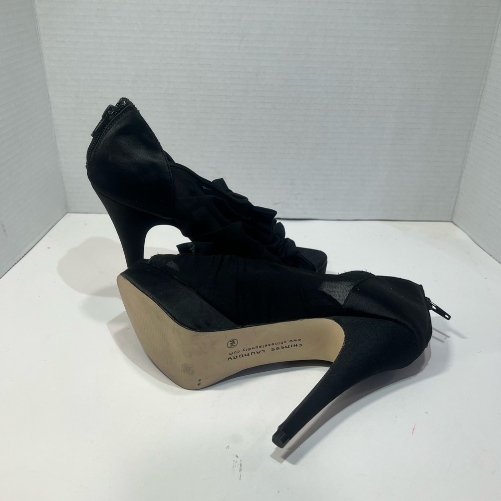Chinese Laundry Black Ruffle Peep-Toe Platform Heels - Picture 6 of 6